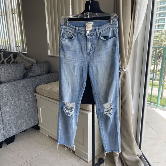 LAgence  Distressed high rise cropped skinny Fray Bottom Denim Jeans  Size 25 - Picture 2 of 9